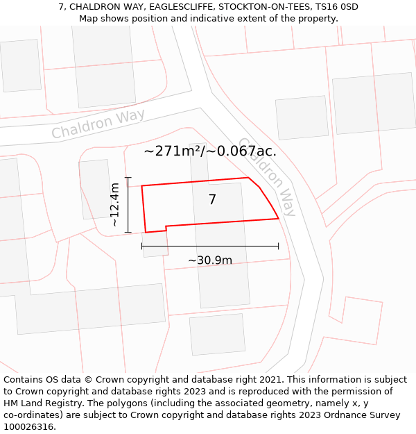 7, CHALDRON WAY, EAGLESCLIFFE, STOCKTON-ON-TEES, TS16 0SD: Plot and title map