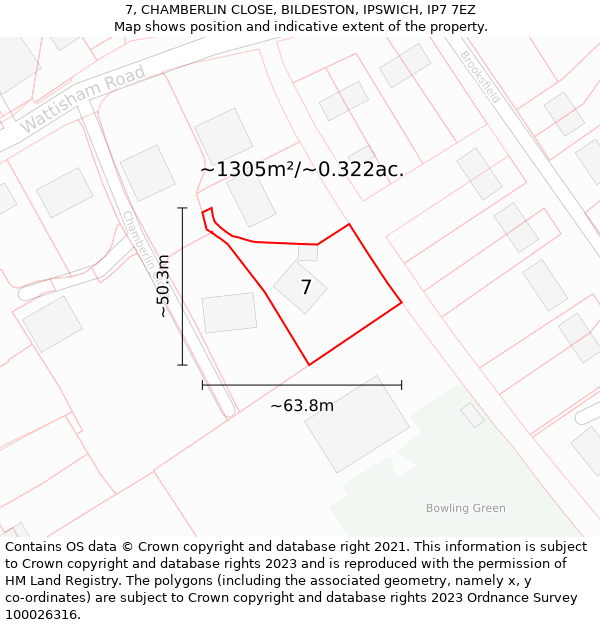 7, CHAMBERLIN CLOSE, BILDESTON, IPSWICH, IP7 7EZ: Plot and title map