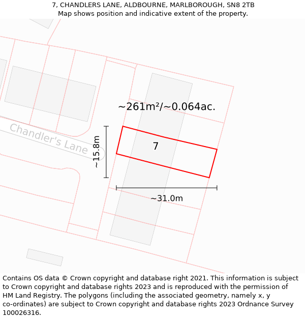 7, CHANDLERS LANE, ALDBOURNE, MARLBOROUGH, SN8 2TB: Plot and title map