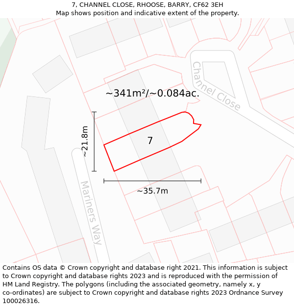 7, CHANNEL CLOSE, RHOOSE, BARRY, CF62 3EH: Plot and title map