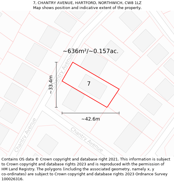 7, CHANTRY AVENUE, HARTFORD, NORTHWICH, CW8 1LZ: Plot and title map