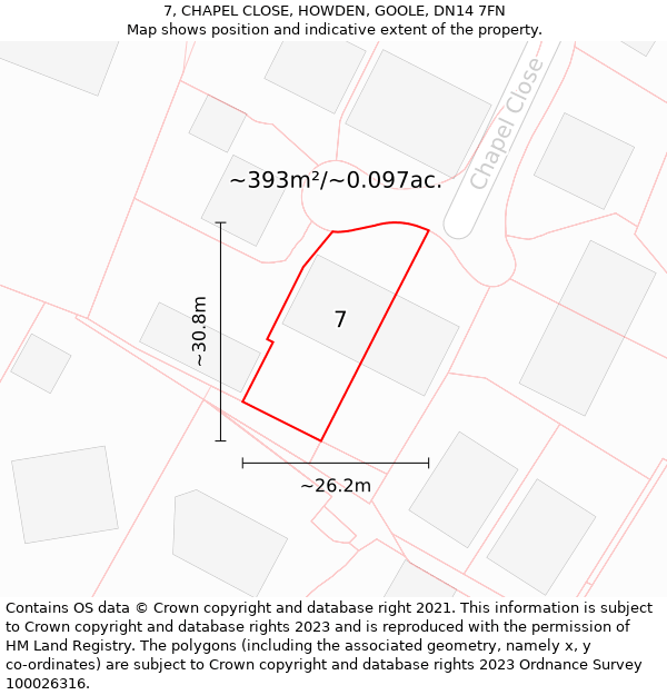 7, CHAPEL CLOSE, HOWDEN, GOOLE, DN14 7FN: Plot and title map