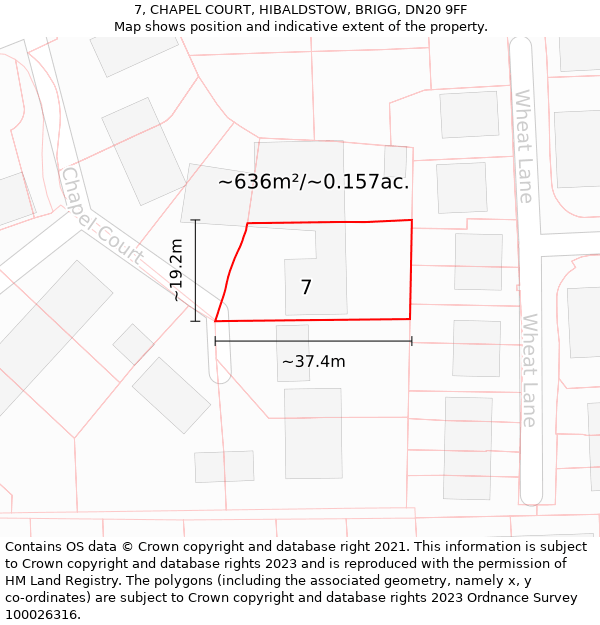 7, CHAPEL COURT, HIBALDSTOW, BRIGG, DN20 9FF: Plot and title map