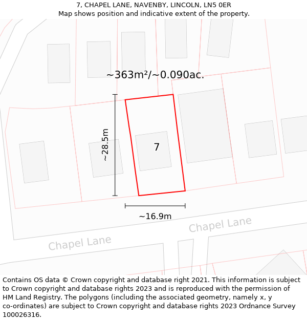 7, CHAPEL LANE, NAVENBY, LINCOLN, LN5 0ER: Plot and title map