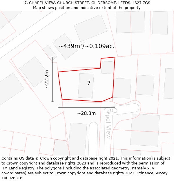 7, CHAPEL VIEW, CHURCH STREET, GILDERSOME, LEEDS, LS27 7GS: Plot and title map