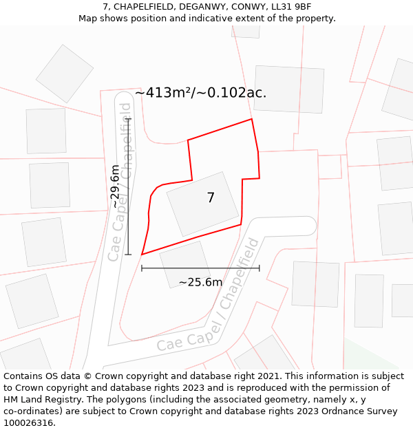 7, CHAPELFIELD, DEGANWY, CONWY, LL31 9BF: Plot and title map