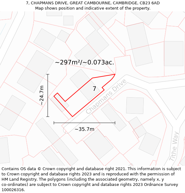 7, CHAPMANS DRIVE, GREAT CAMBOURNE, CAMBRIDGE, CB23 6AD: Plot and title map