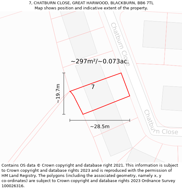 7, CHATBURN CLOSE, GREAT HARWOOD, BLACKBURN, BB6 7TL: Plot and title map