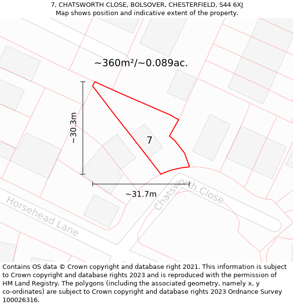 7, CHATSWORTH CLOSE, BOLSOVER, CHESTERFIELD, S44 6XJ: Plot and title map