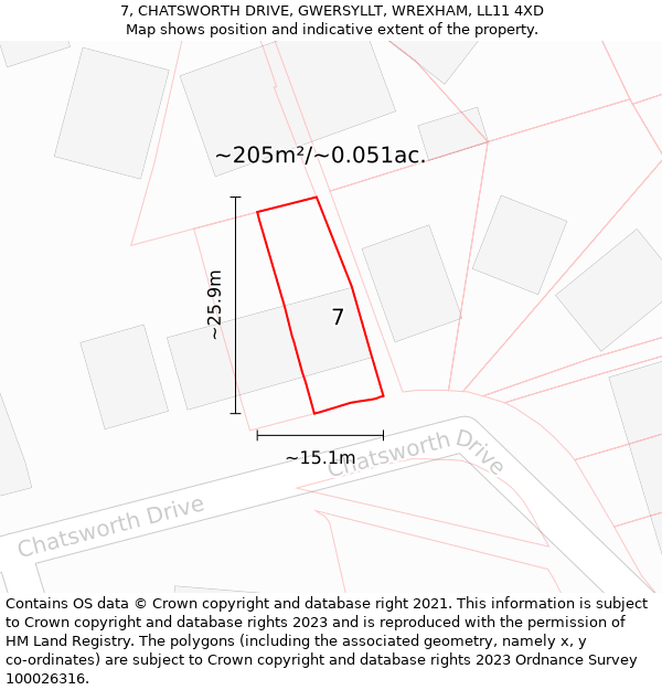 7, CHATSWORTH DRIVE, GWERSYLLT, WREXHAM, LL11 4XD: Plot and title map