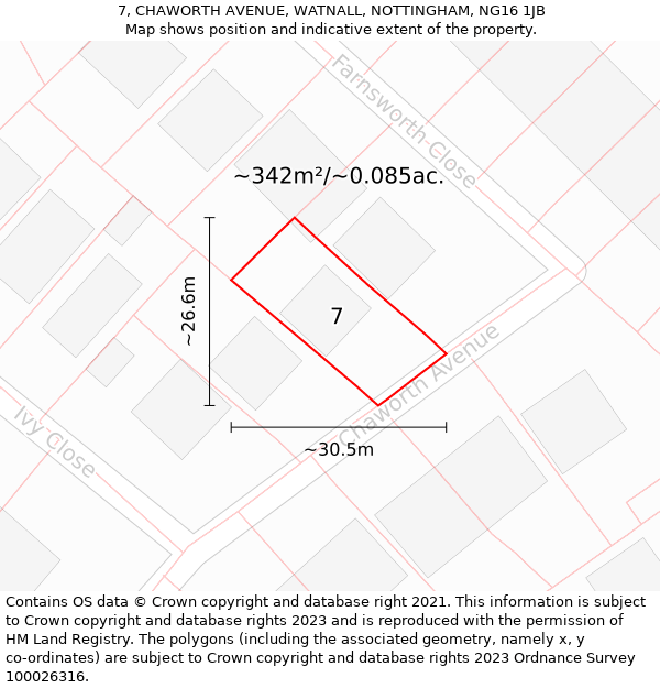 7, CHAWORTH AVENUE, WATNALL, NOTTINGHAM, NG16 1JB: Plot and title map