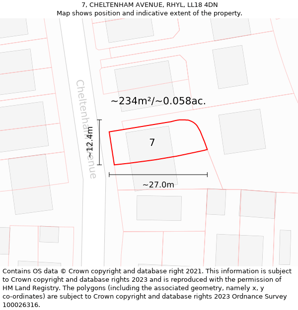 7, CHELTENHAM AVENUE, RHYL, LL18 4DN: Plot and title map