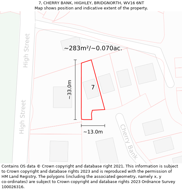 7, CHERRY BANK, HIGHLEY, BRIDGNORTH, WV16 6NT: Plot and title map