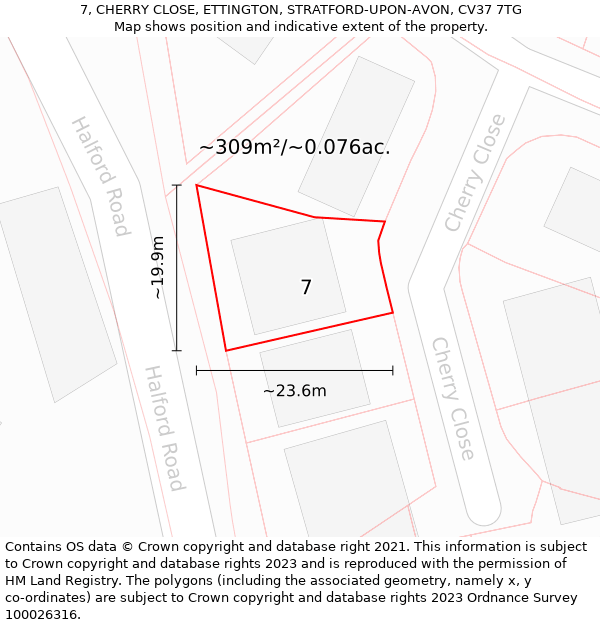 7, CHERRY CLOSE, ETTINGTON, STRATFORD-UPON-AVON, CV37 7TG: Plot and title map