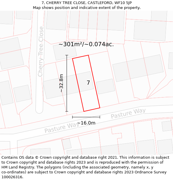 7, CHERRY TREE CLOSE, CASTLEFORD, WF10 5JP: Plot and title map