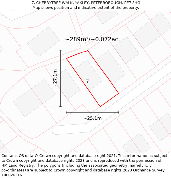 7, CHERRYTREE WALK, YAXLEY, PETERBOROUGH, PE7 3HG: Plot and title map