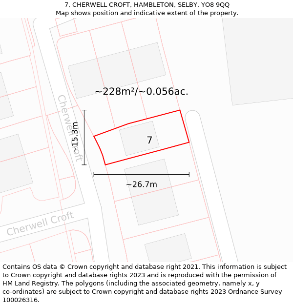 7, CHERWELL CROFT, HAMBLETON, SELBY, YO8 9QQ: Plot and title map