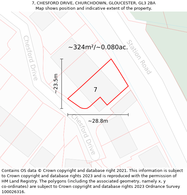 7, CHESFORD DRIVE, CHURCHDOWN, GLOUCESTER, GL3 2BA: Plot and title map