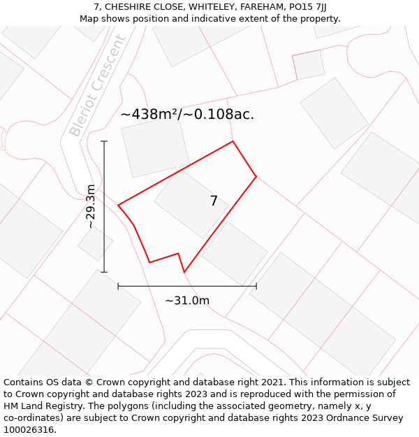 7, CHESHIRE CLOSE, WHITELEY, FAREHAM, PO15 7JJ: Plot and title map