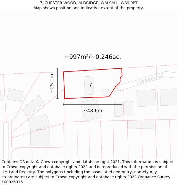 7, CHESTER WOOD, ALDRIDGE, WALSALL, WS9 0PT: Plot and title map