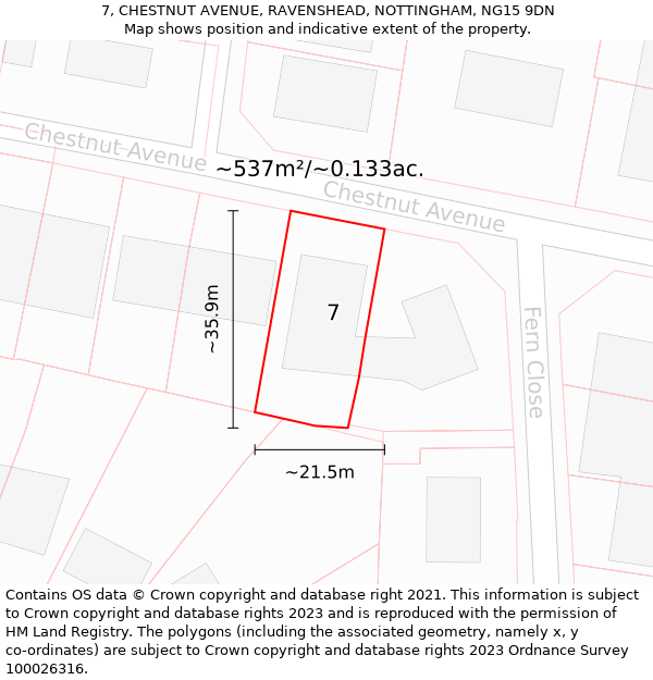 7, CHESTNUT AVENUE, RAVENSHEAD, NOTTINGHAM, NG15 9DN: Plot and title map