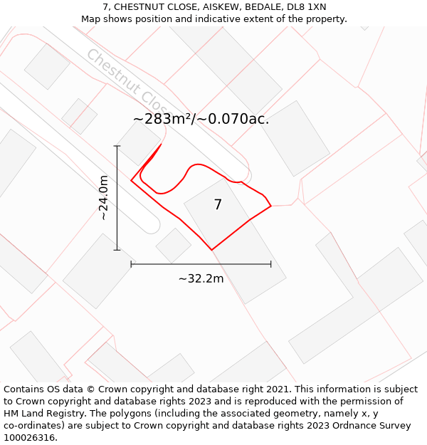 7, CHESTNUT CLOSE, AISKEW, BEDALE, DL8 1XN: Plot and title map