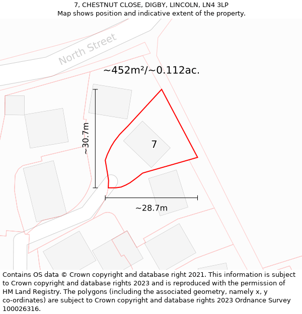 7, CHESTNUT CLOSE, DIGBY, LINCOLN, LN4 3LP: Plot and title map