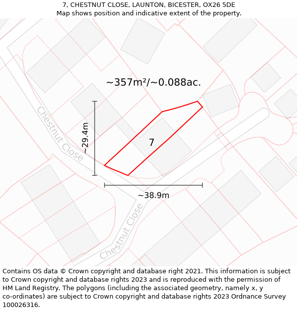 7, CHESTNUT CLOSE, LAUNTON, BICESTER, OX26 5DE: Plot and title map