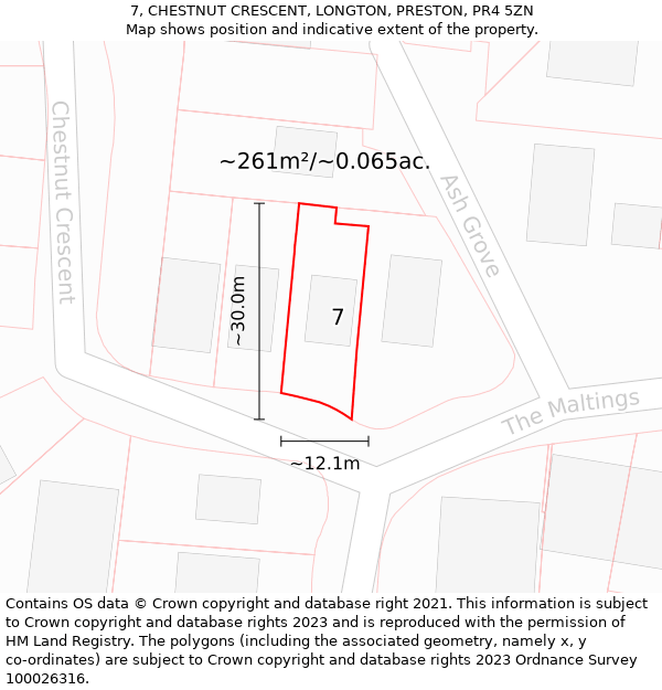 7, CHESTNUT CRESCENT, LONGTON, PRESTON, PR4 5ZN: Plot and title map