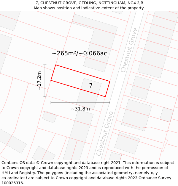 7, CHESTNUT GROVE, GEDLING, NOTTINGHAM, NG4 3JB: Plot and title map