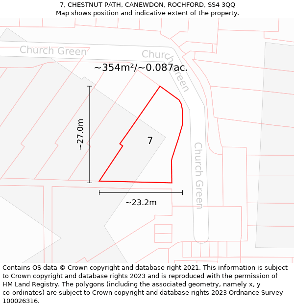 7, CHESTNUT PATH, CANEWDON, ROCHFORD, SS4 3QQ: Plot and title map