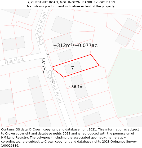 7, CHESTNUT ROAD, MOLLINGTON, BANBURY, OX17 1BG: Plot and title map