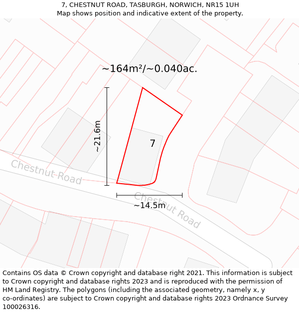 7, CHESTNUT ROAD, TASBURGH, NORWICH, NR15 1UH: Plot and title map