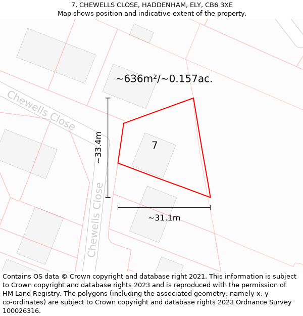 7, CHEWELLS CLOSE, HADDENHAM, ELY, CB6 3XE: Plot and title map