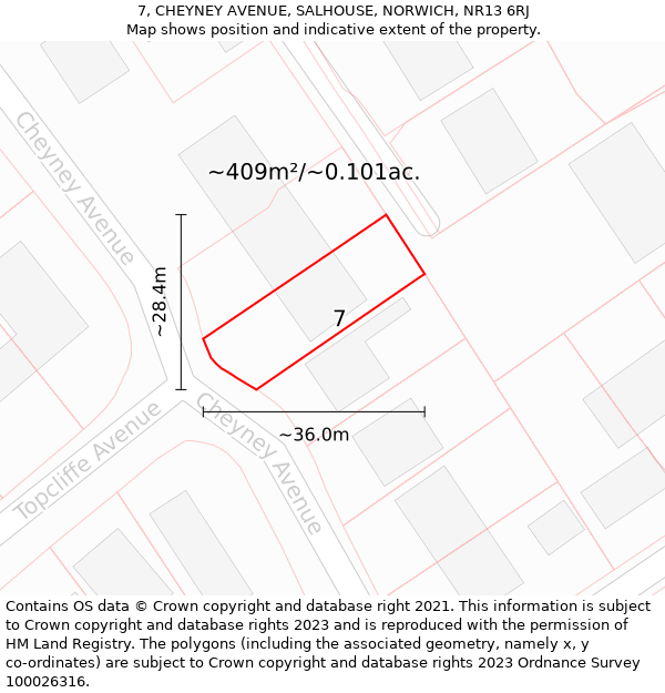 7, CHEYNEY AVENUE, SALHOUSE, NORWICH, NR13 6RJ: Plot and title map