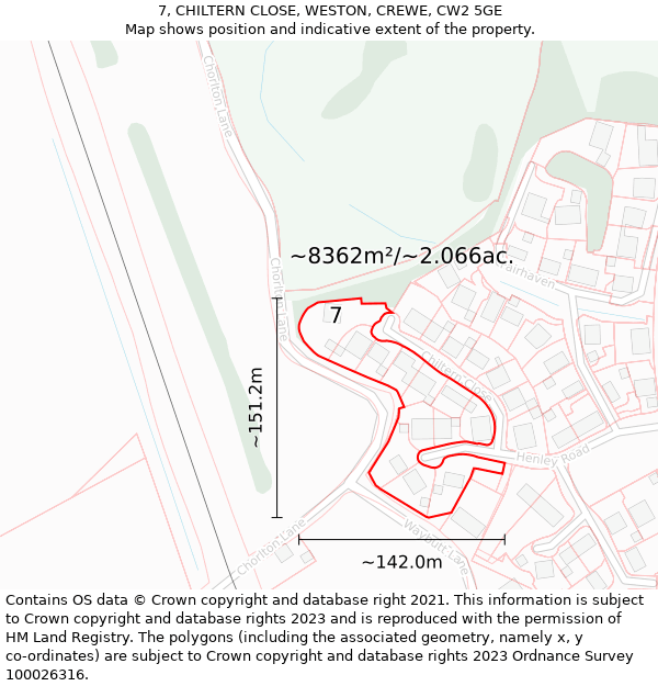 7, CHILTERN CLOSE, WESTON, CREWE, CW2 5GE: Plot and title map