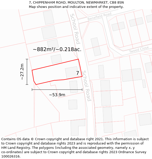 7, CHIPPENHAM ROAD, MOULTON, NEWMARKET, CB8 8SN: Plot and title map