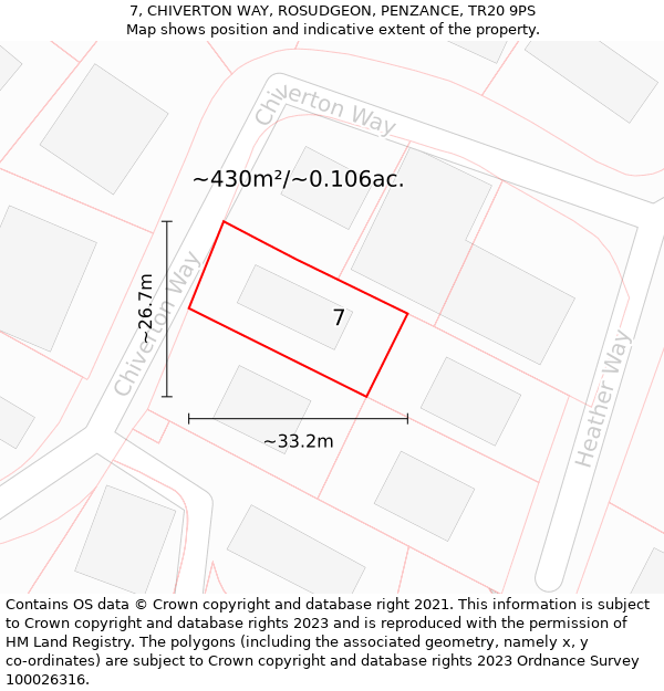 7, CHIVERTON WAY, ROSUDGEON, PENZANCE, TR20 9PS: Plot and title map