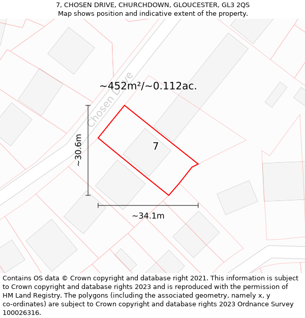 7, CHOSEN DRIVE, CHURCHDOWN, GLOUCESTER, GL3 2QS: Plot and title map