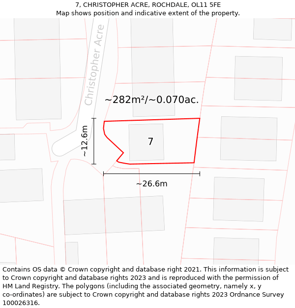 7, CHRISTOPHER ACRE, ROCHDALE, OL11 5FE: Plot and title map