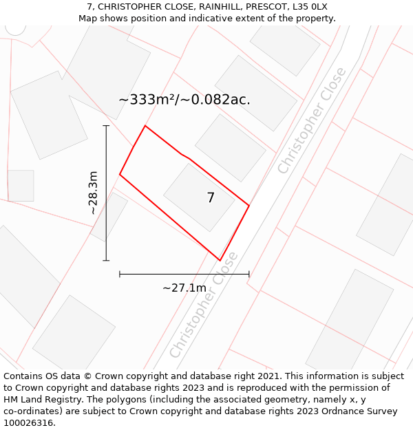 7, CHRISTOPHER CLOSE, RAINHILL, PRESCOT, L35 0LX: Plot and title map