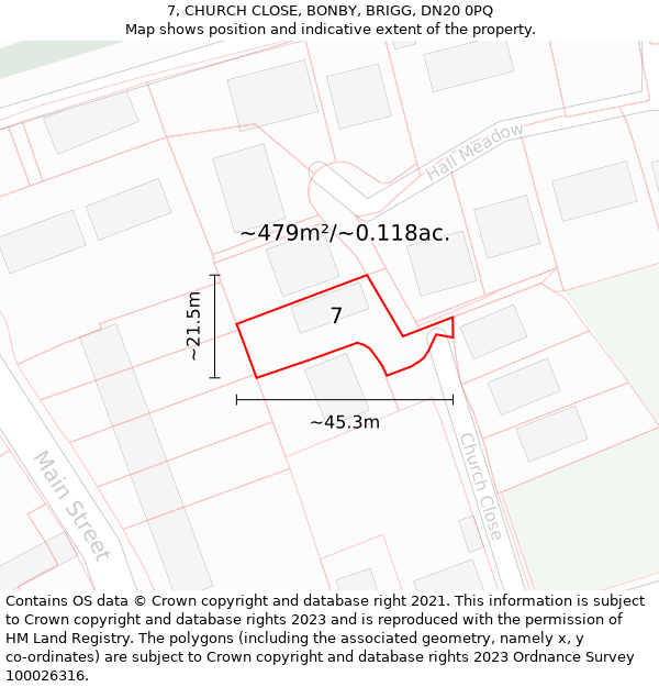 7, CHURCH CLOSE, BONBY, BRIGG, DN20 0PQ: Plot and title map