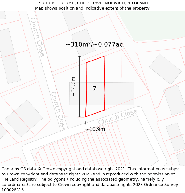 7, CHURCH CLOSE, CHEDGRAVE, NORWICH, NR14 6NH: Plot and title map