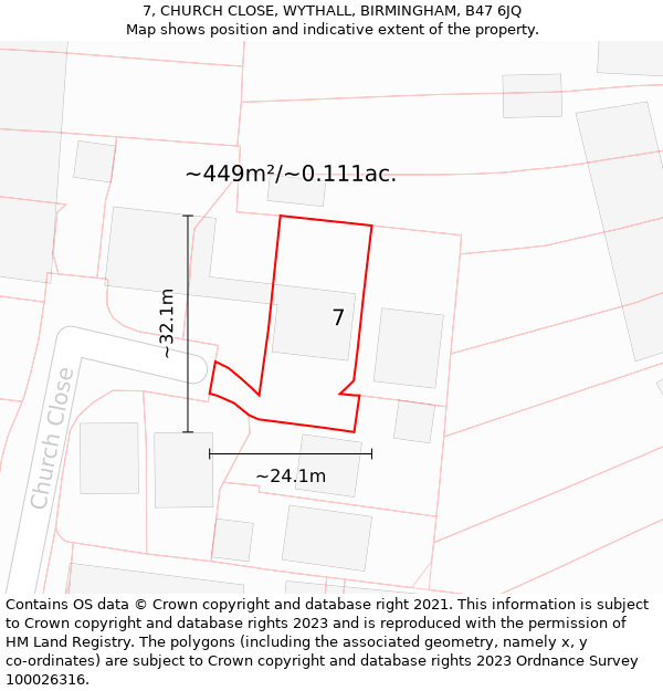 7, CHURCH CLOSE, WYTHALL, BIRMINGHAM, B47 6JQ: Plot and title map