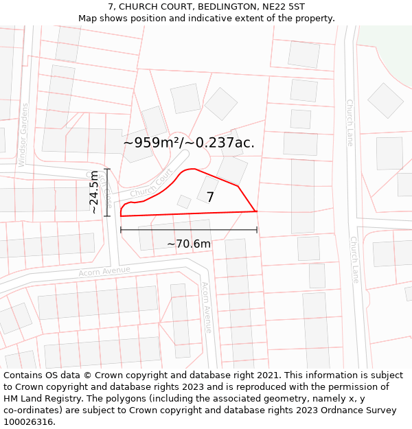 7, CHURCH COURT, BEDLINGTON, NE22 5ST: Plot and title map