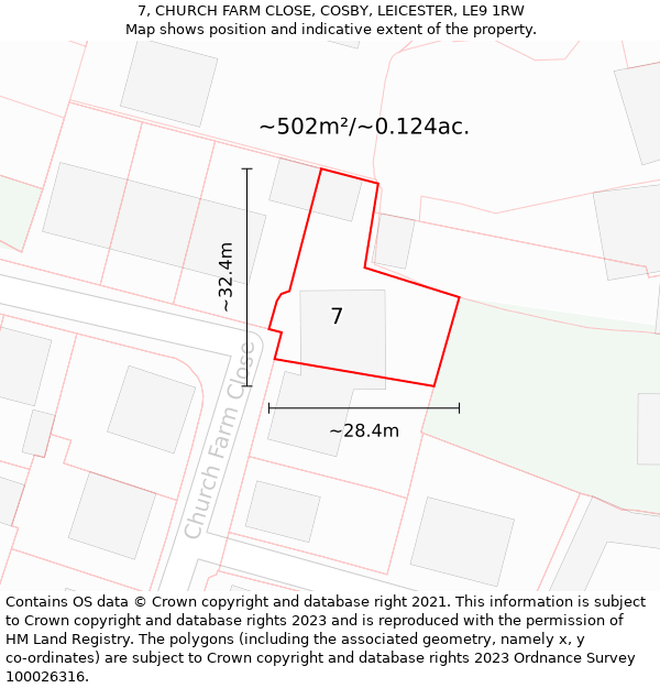 7, CHURCH FARM CLOSE, COSBY, LEICESTER, LE9 1RW: Plot and title map