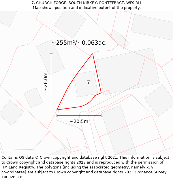 7, CHURCH FORGE, SOUTH KIRKBY, PONTEFRACT, WF9 3LL: Plot and title map