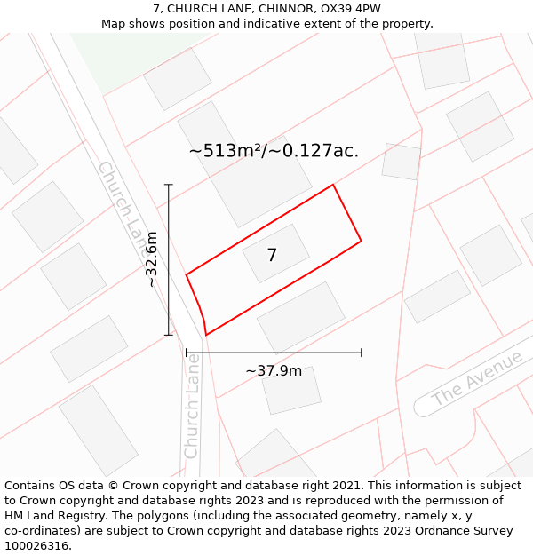 7, CHURCH LANE, CHINNOR, OX39 4PW: Plot and title map