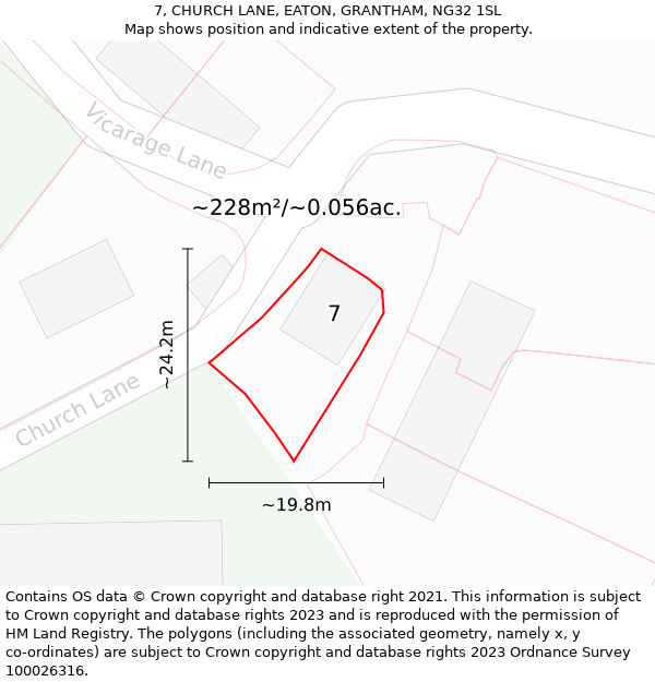 7, CHURCH LANE, EATON, GRANTHAM, NG32 1SL: Plot and title map