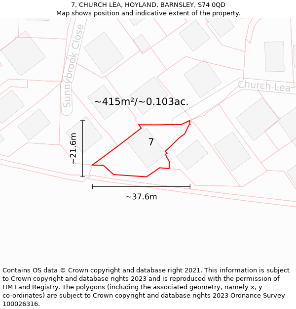 7, CHURCH LEA, HOYLAND, BARNSLEY, S74 0QD: Plot and title map